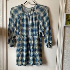 Maeve Anthropologie‎ shirt XS tunic Blue plaid